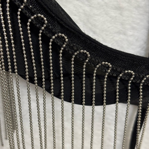 SHEIN crisscross triangle Black Bralette with Silver Chain Fringe size Small - Picture 3 of 12